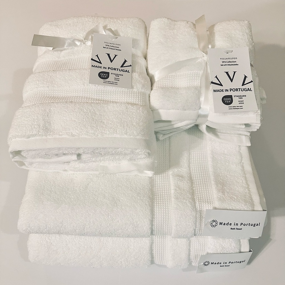 ๐VILLAFELPOS Spa Collection - Cotton Bath Towel Set - SEVEN (7) Pieces - White